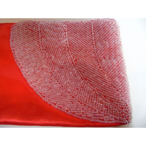 Vintage Red Satin White Beaded Evening Clutch Fully Lined Handmade In Hong Kong - Picture 2 of 10